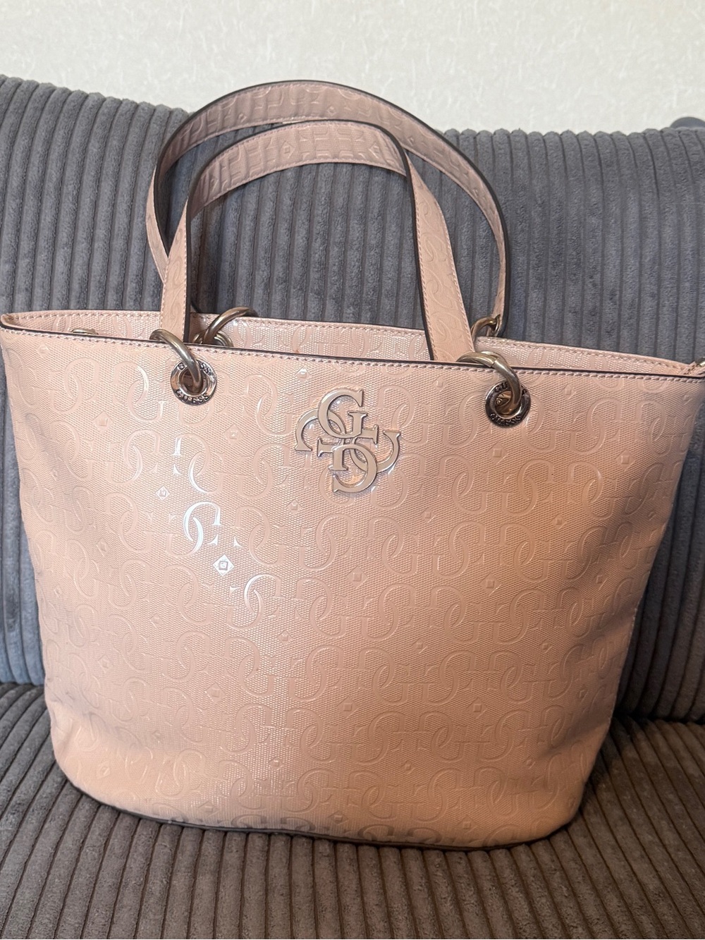 GUESS Blush Pale Pink Embossed 4G Logo Tote Bag